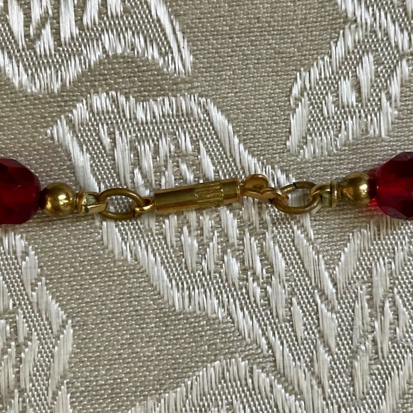 Vintage Red Clear Gold Mid-Century 60's Necklace - Picture 8 of 12